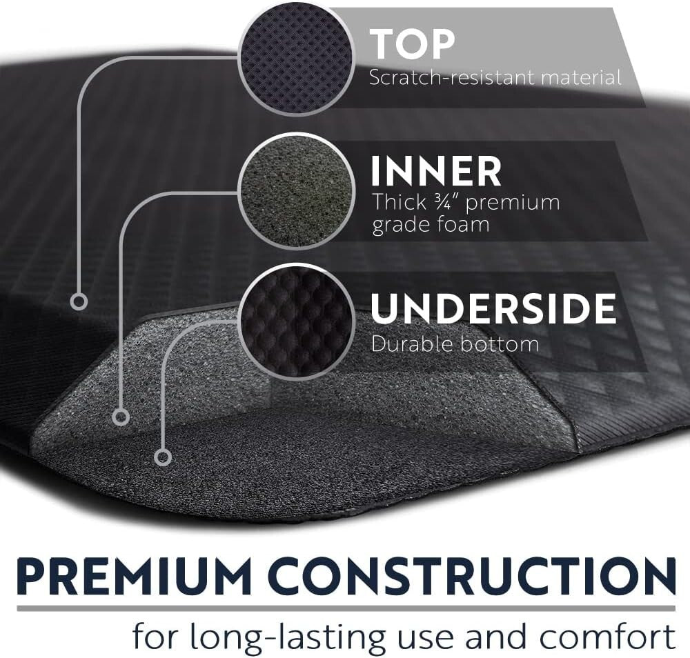 Durable Scratch-Resistant Anti-Fatigue Mat - Black, 24x17, Comfort Redefined