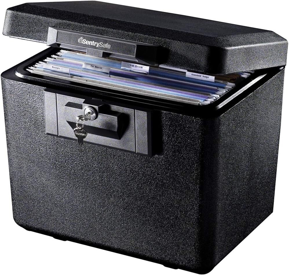 Fireproof Document Box with Key Lock - 0.61 Cubic Feet for Home or Office
