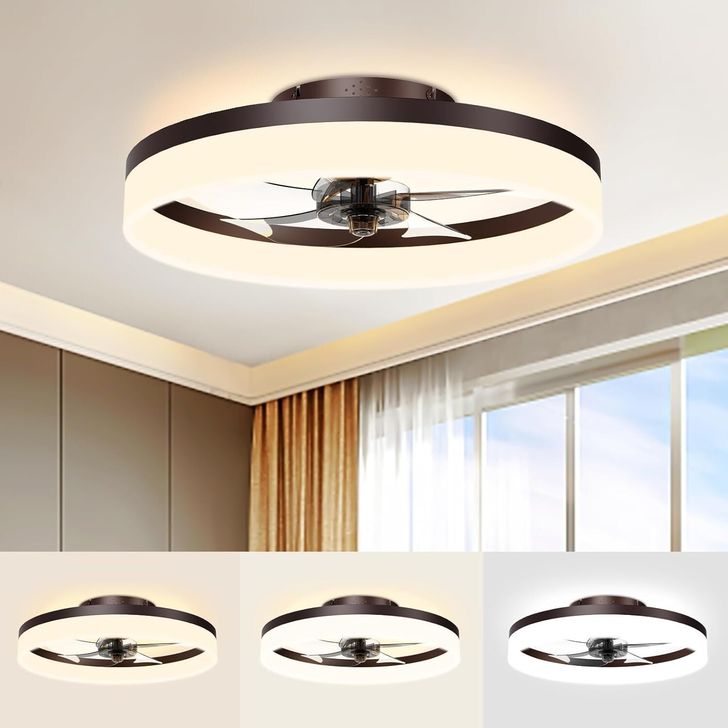 Contemporary Flush Mount Ceiling Fan & Light - 19.7in Remote Control Convenience