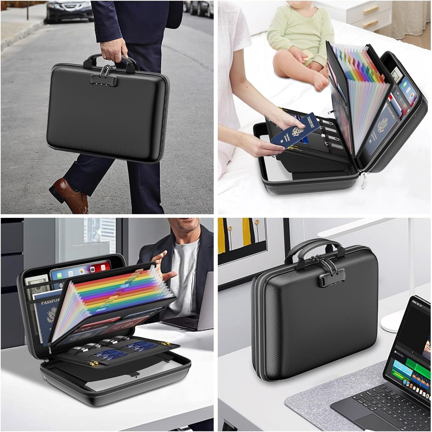 Fireproof & Water-Resistant File Organizer with Lock - 13 Pocket Accordion Style