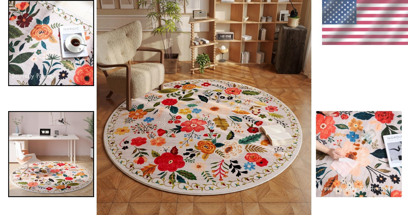 Kid & Pet-Friendly 6ft Washable Round Rug - Soft Low Pile for High Traffic