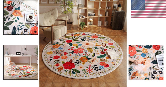 Kid & Pet-Friendly 6ft Washable Round Rug - Soft Low Pile for High Traffic