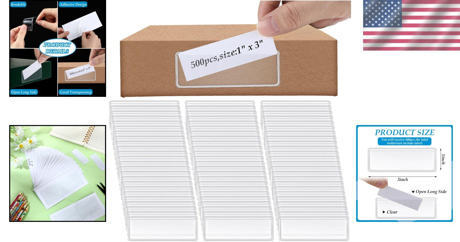Clear Self-Adhesive Label Holder Pockets - 500 Count for Efficient Organization