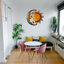 Load image into Gallery viewer, Vibrant 30" Sun Sculpture with Moon &amp; Stars - Perfect for Garden &amp; Patio