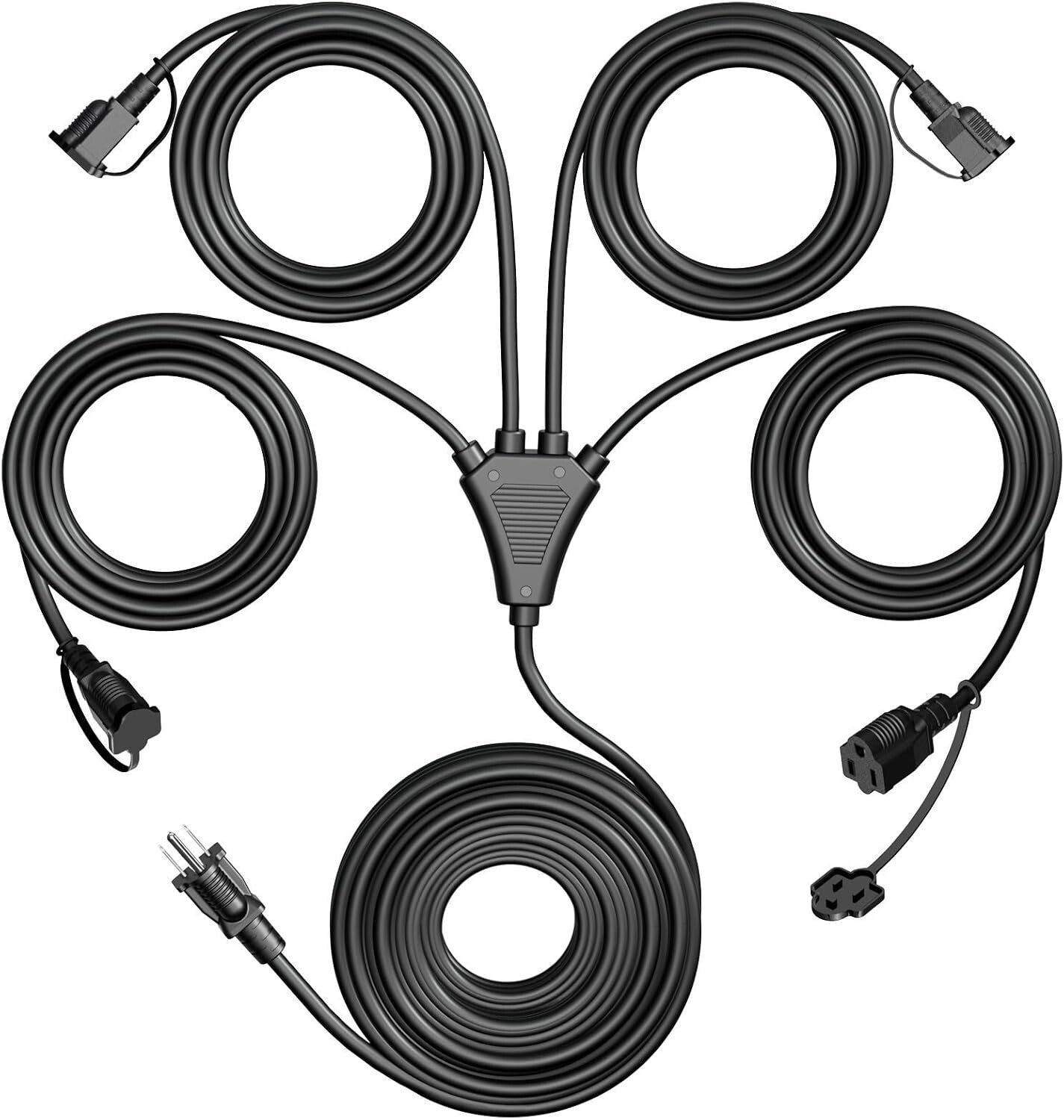 Heavy-Duty 16/3C 4-Outlet Splitter Extension Cord, 74 FT Ideal for Outdoor Decor
