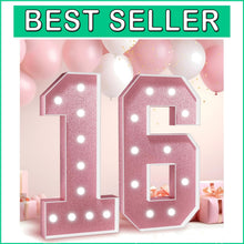Load image into Gallery viewer, Personalized Rose Gold Marquee Number 16: Tabletop Decoration for Birthdays