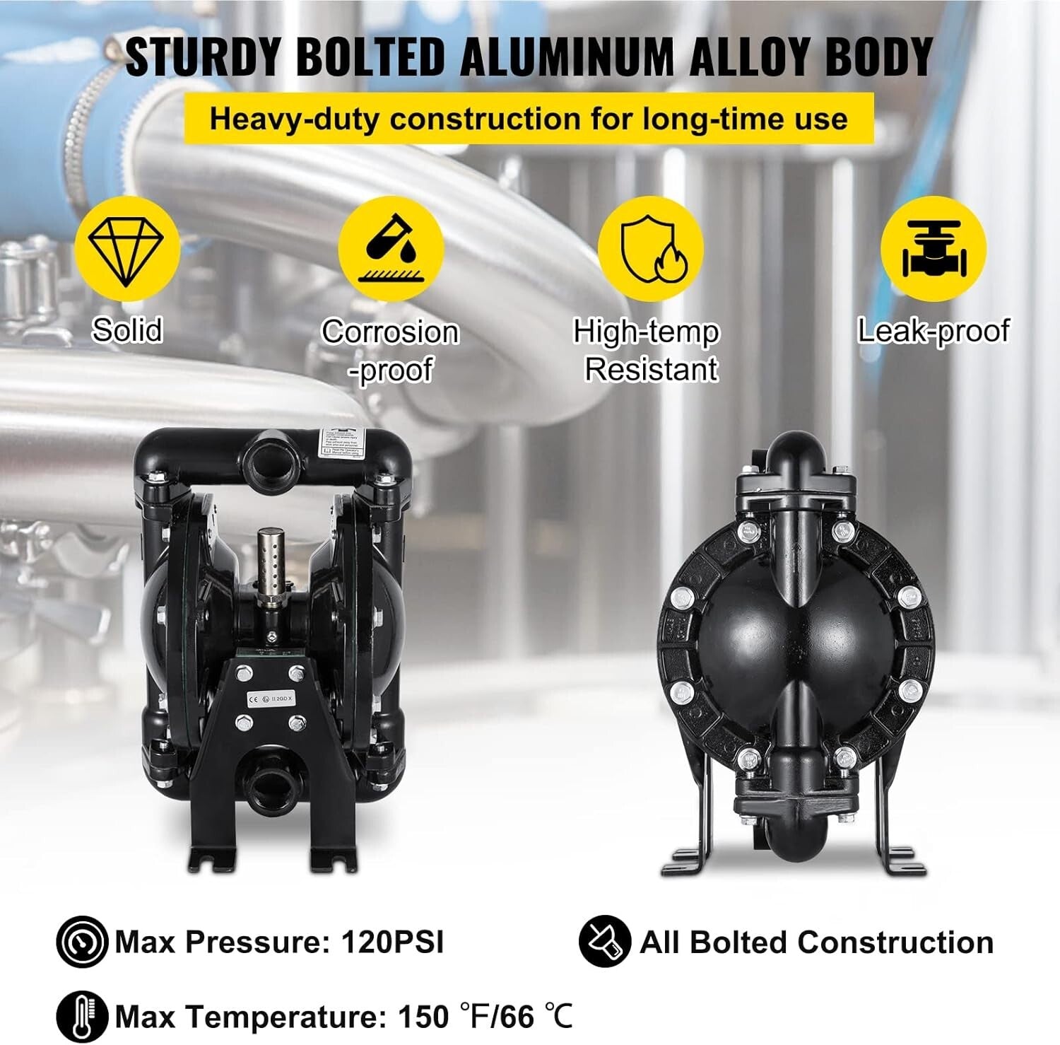 Corrosion-Proof Air Diaphragm Pump with Nitrile Design – 35 GPM Flow Rate