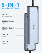 Load image into Gallery viewer, Dual 4K USB C Hub with 10Gbps Data Transfer &amp; 100W PD Charging - 5-in-1 Adapter