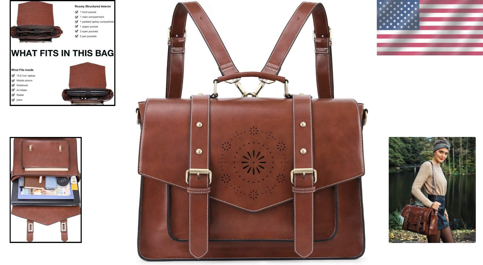 Multifunctional Laptop Backpack & Satchel for Women - 15.6 Inch Vegan Leather