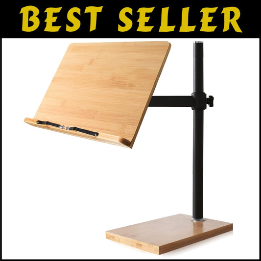 Ergonomic Bamboo Book Stand - Adjustable Height for Safe, Hands-Free Reading