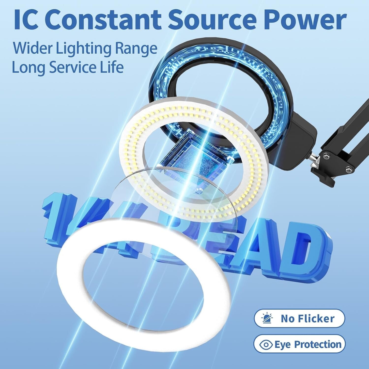 12X Hands-Free Magnifying Lamp with Adjustable LED Light for Crafts and Reading