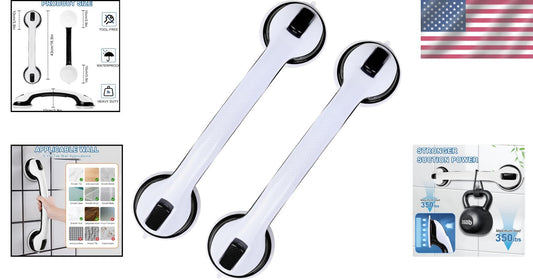 Easy Install 16” Suction Grab Bars - Black Shower Handles for Safety (2 Pack)