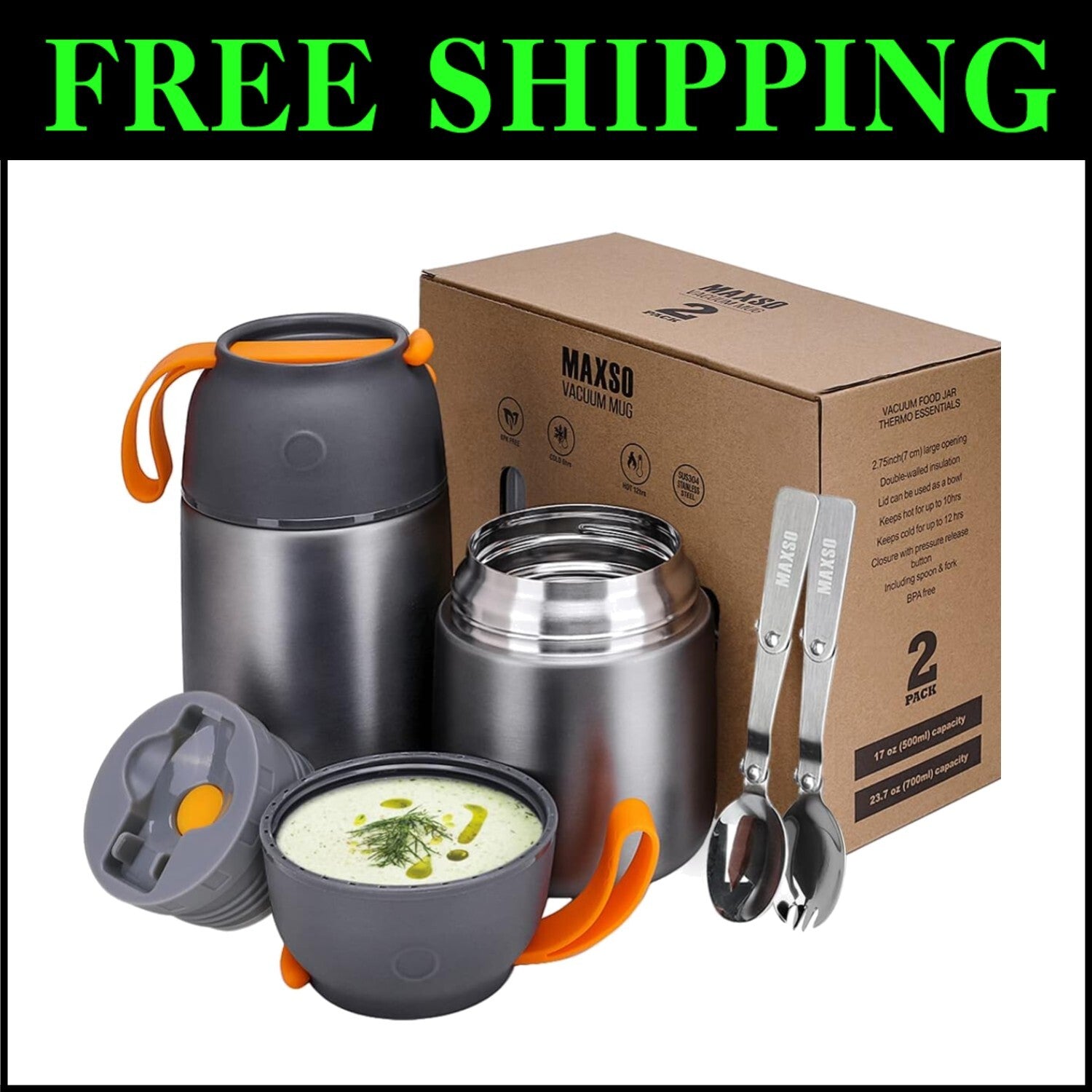 Durable Insulated Soup Jars - Lightweight, Scratch-Resistant Food Storage Duo