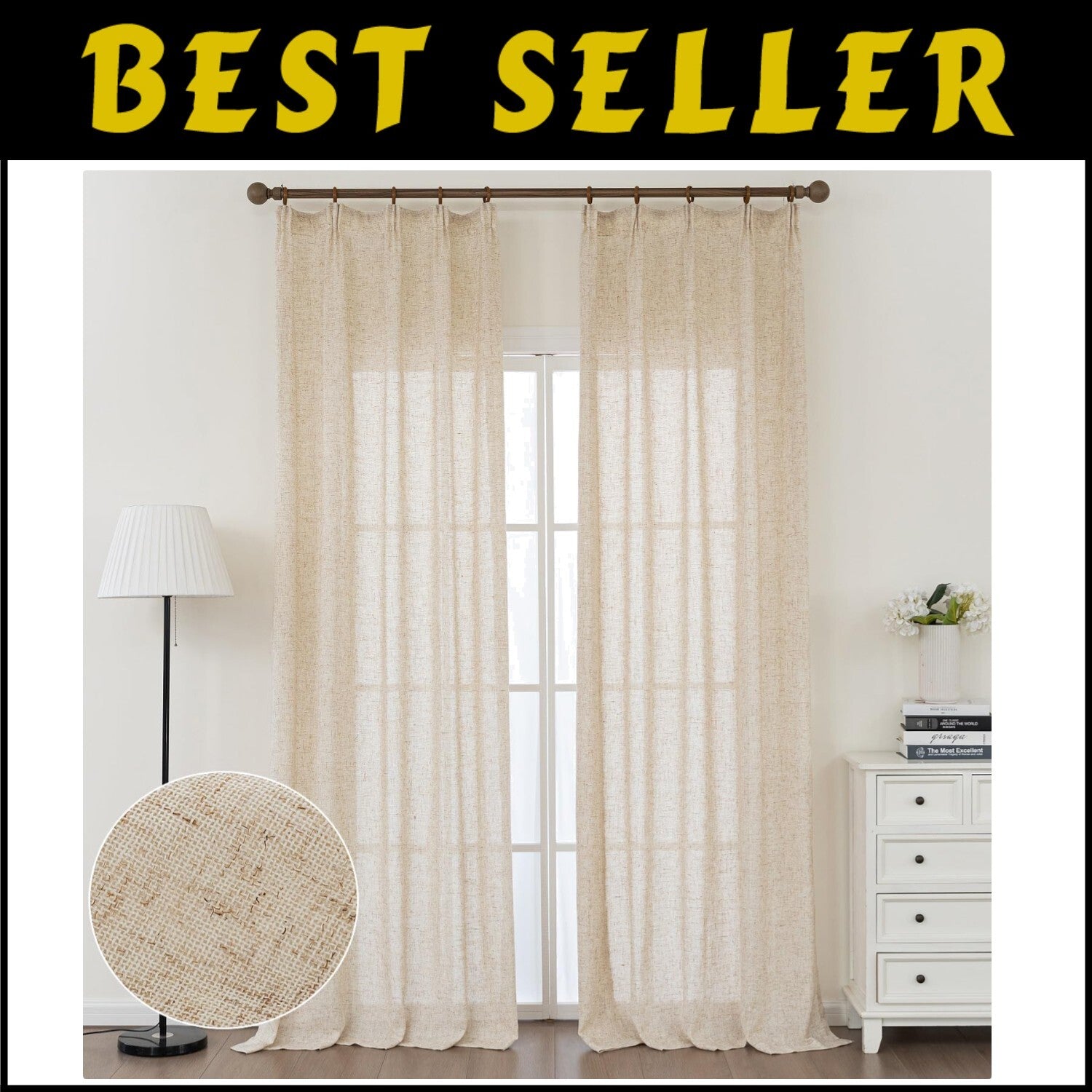Elegant Pinch Pleat Light Brown Curtains 50"W X 96"L - Farmhouse Chic Design