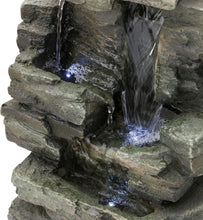 Load image into Gallery viewer, Tranquil 4-Tier Indoor Tabletop Fountain with LED Lights - Gray Stone Design