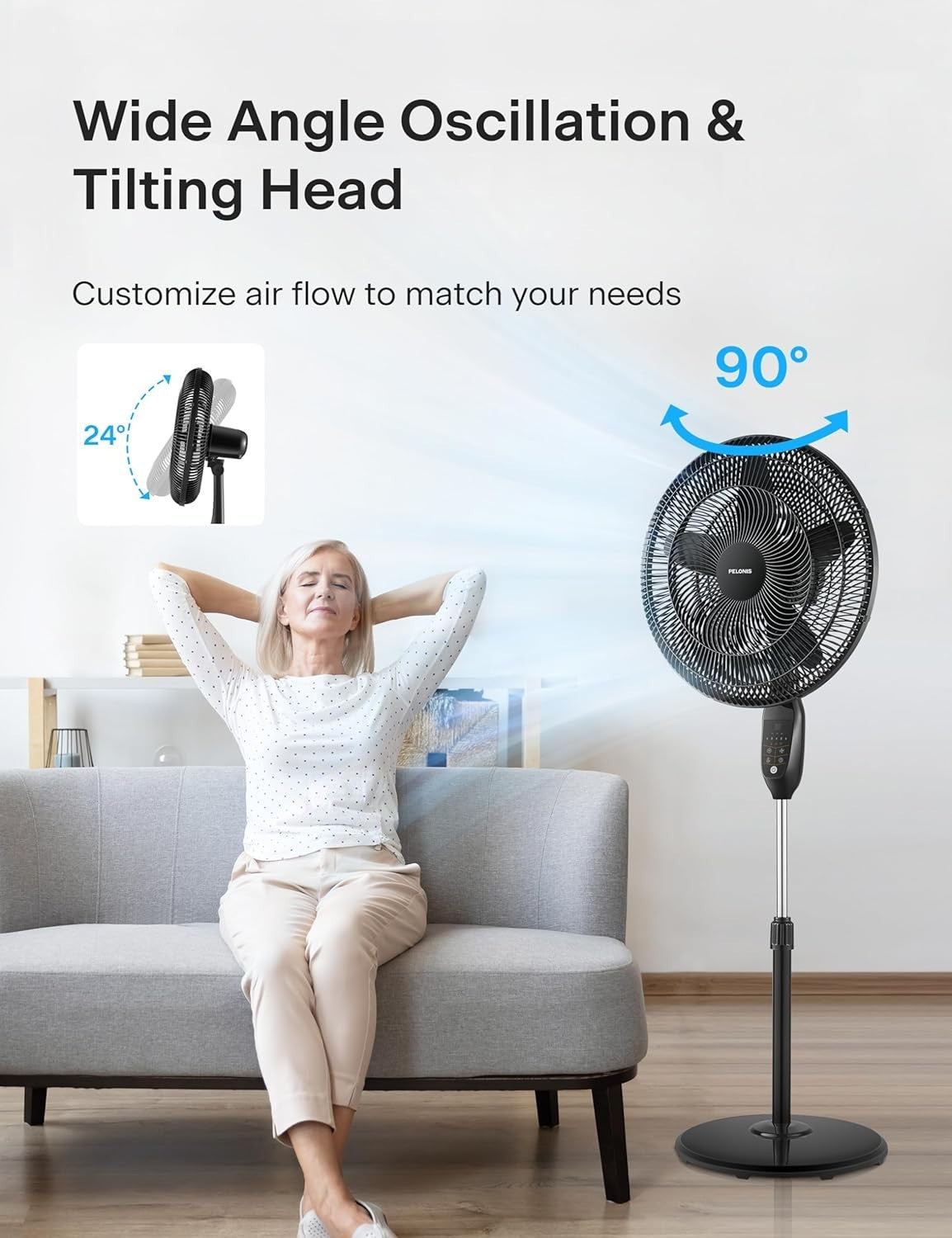 18-Inch Oscillating Pedestal Fan with Remote & 5 Speed Settings - Black Elegance