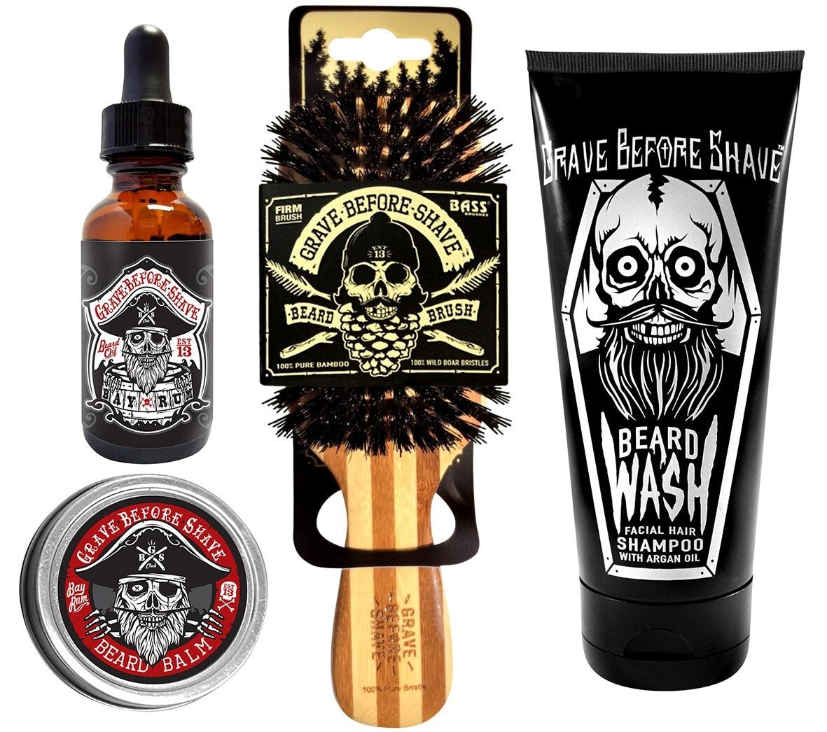 Moisturizing Beard Care Pack with Bay Rum Oil, Wash & Boar Hair Brush