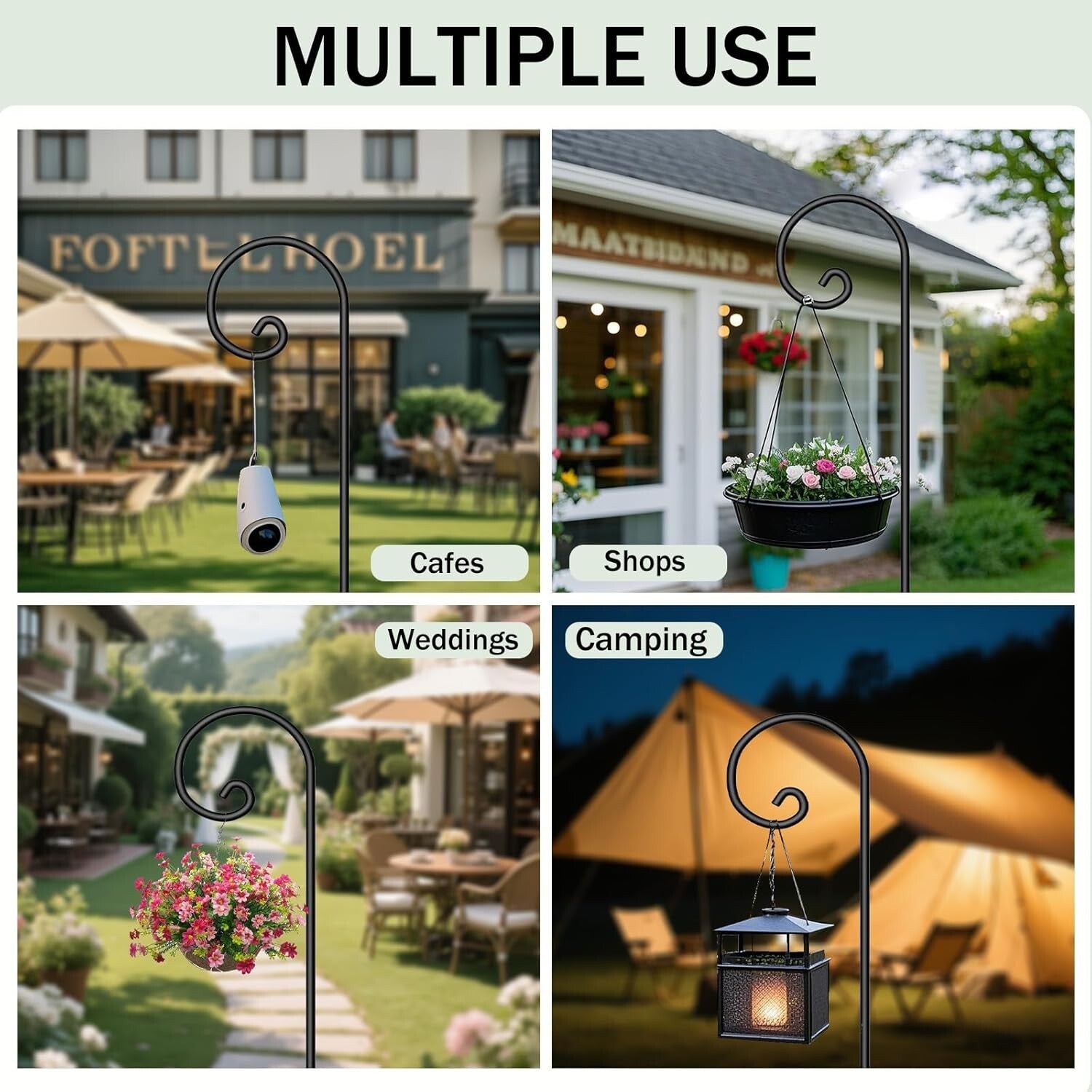 Elegant Black Heavy Duty Shepherd Hooks - 65 Inch Perfect for Outdoor Decor