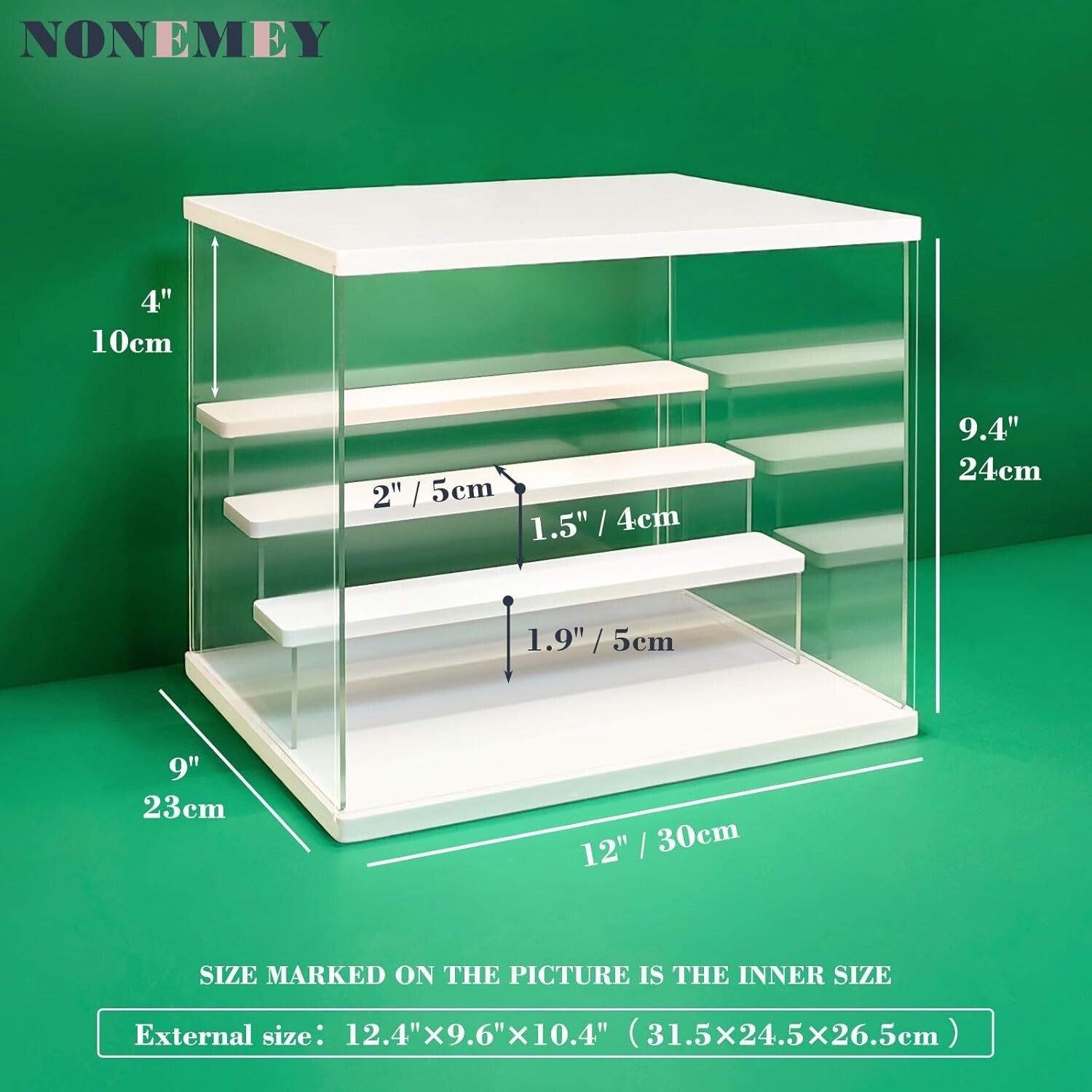 Clear Acrylic Display Case Stand with LED Lighting - Elegant 4-Tier Organizer