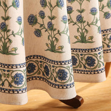 Load image into Gallery viewer, Farmhouse Vintage Linen Tablecloth for 67" Round Dining Tables - Floral Design