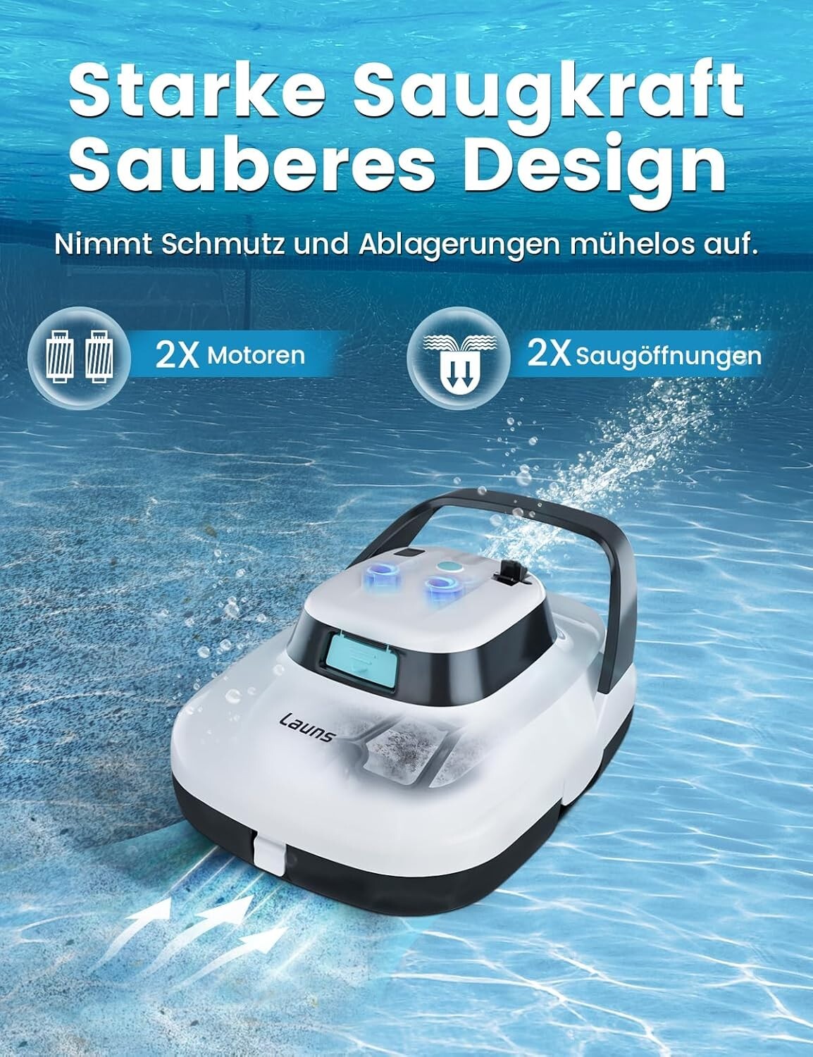 2025 Cordless Robotic Pool Cleaner - Dual Motors, Self-Parking & 90 Min Runtime