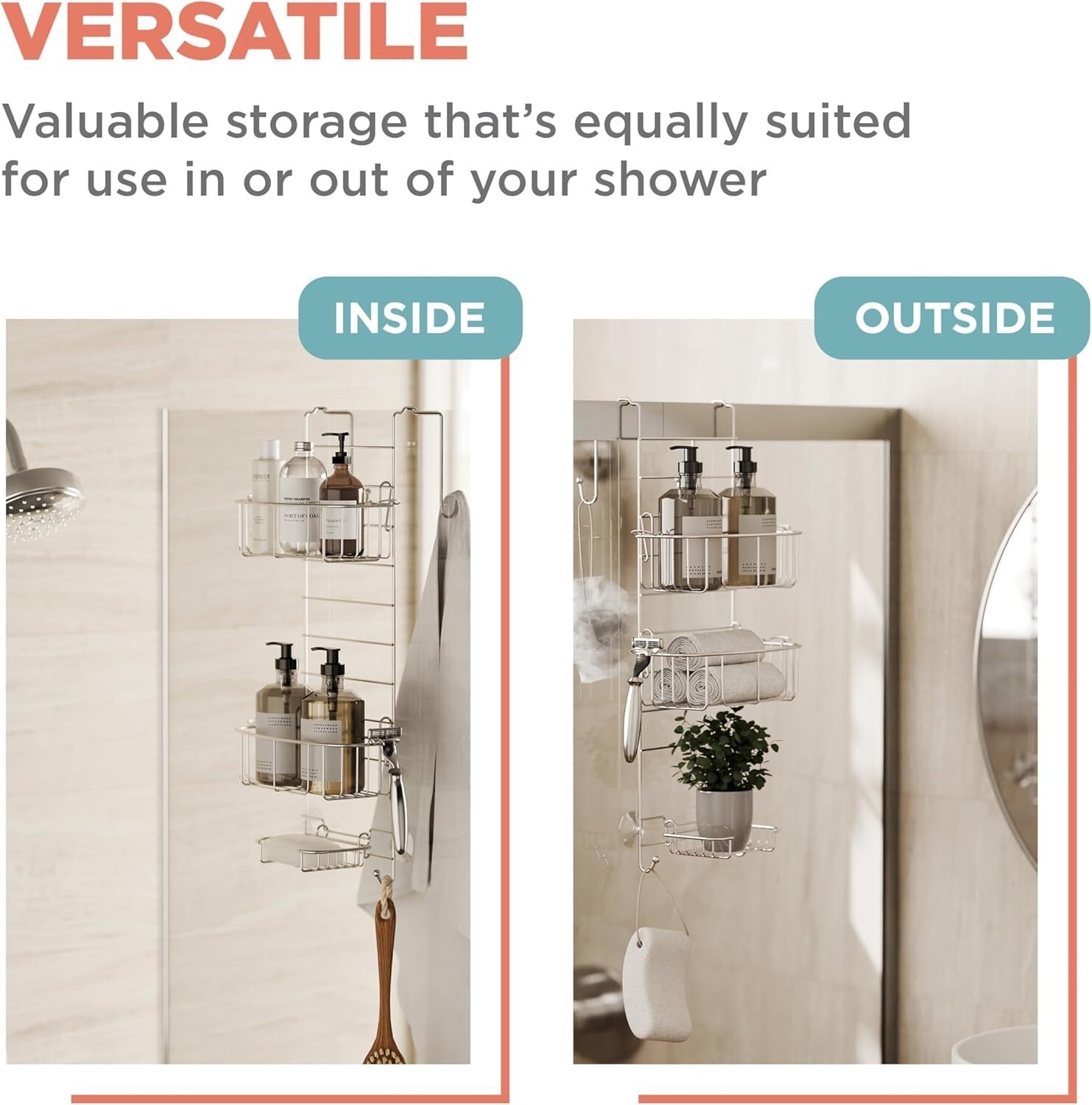 Adjustable Shower Caddy Organizer in Durable Stainless Steel - Fits Most Doors