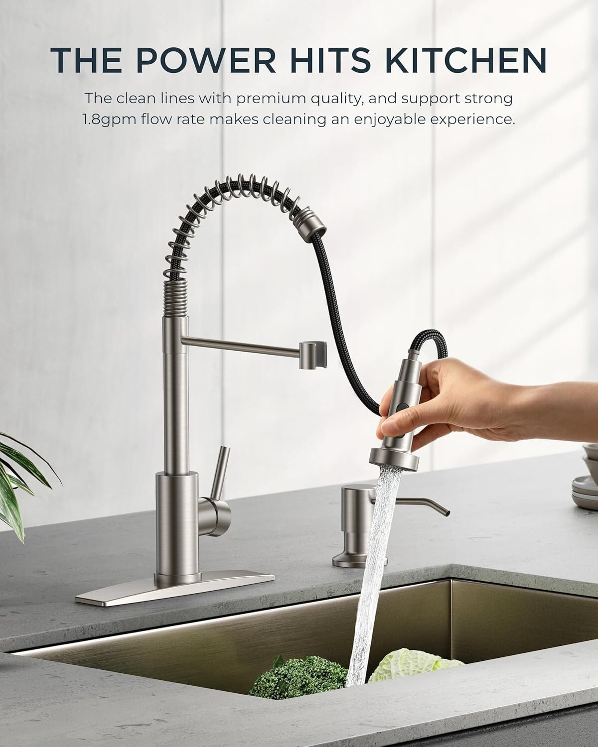 Brushed Nickel Kitchen Faucet with Pull Down Sprayer - Modern Dual Function