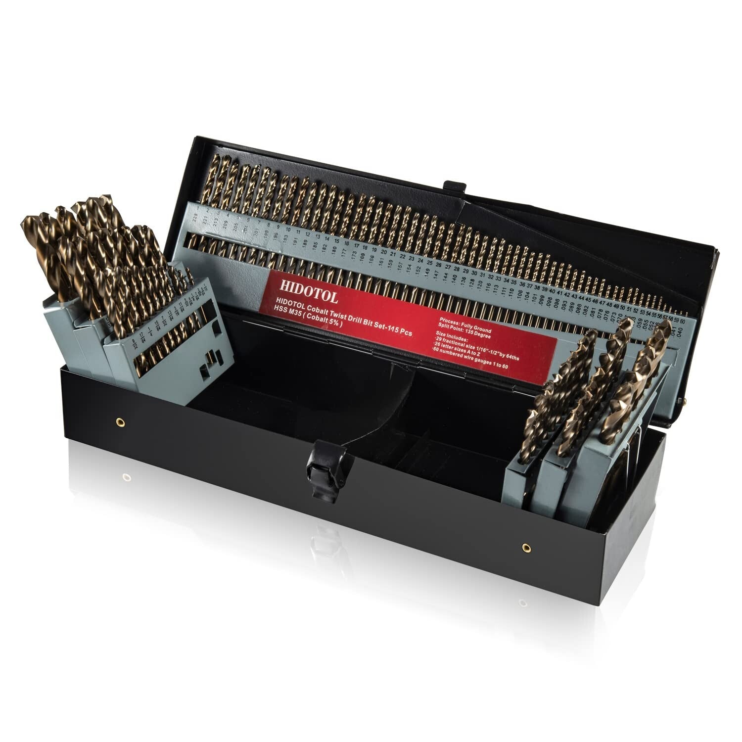 Durable 115PC Cobalt Drill Bit Set with Round Shank for Enhanced Drilling Power