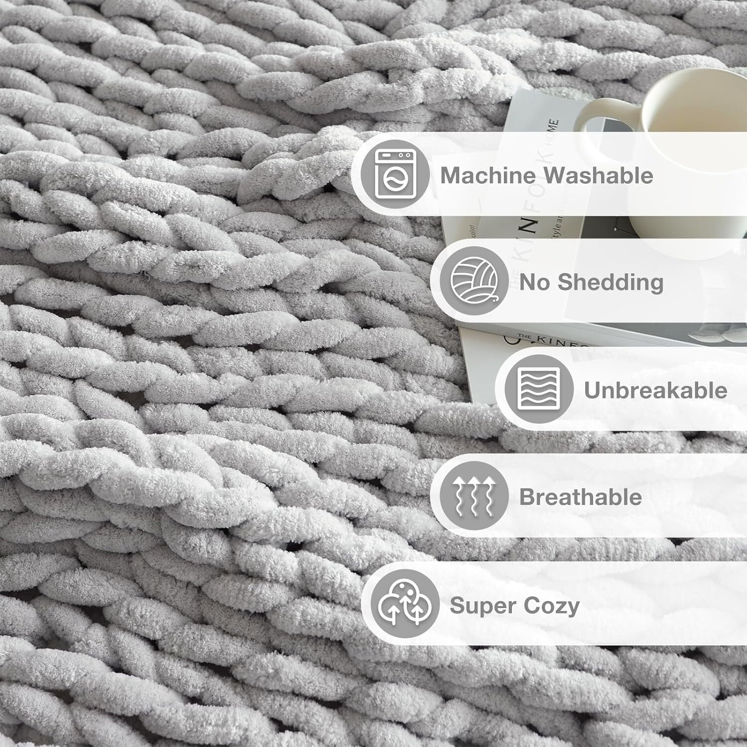 Aesthetic Boho Chunky Knit Blanket - Cozy 40x50 Inch Chenille Throw Gift Pack