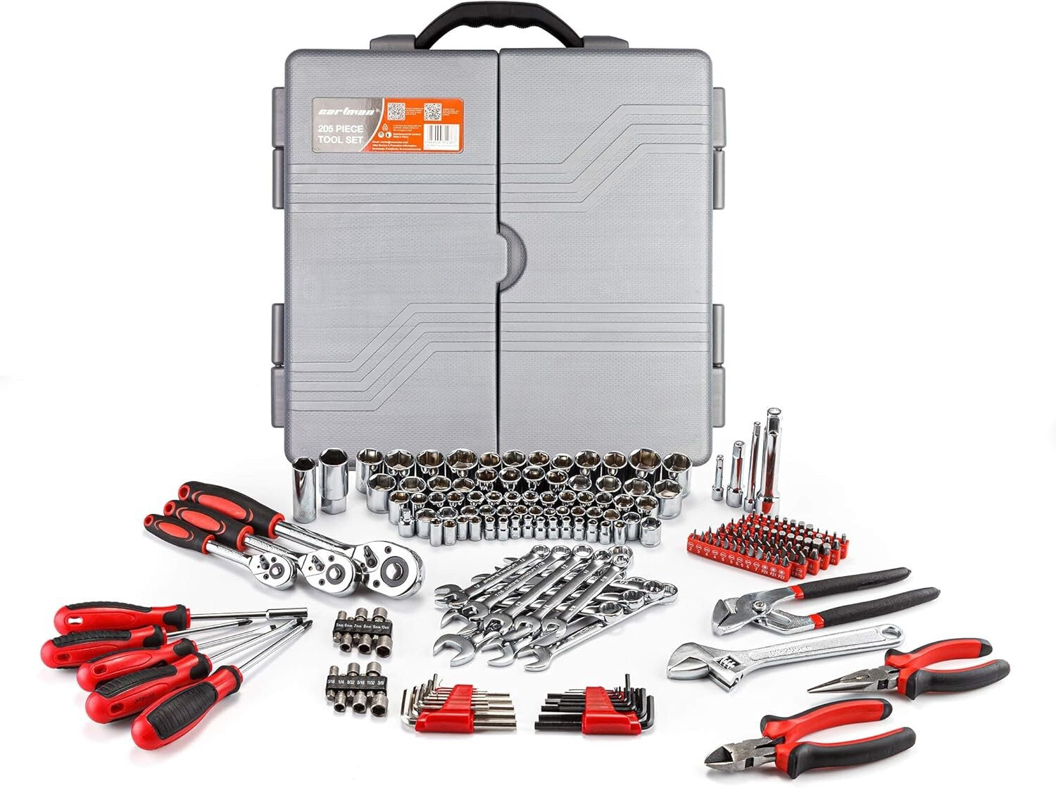 Durable 205-Piece Wrench Tool Set with High-Polish Finish and Portable Case