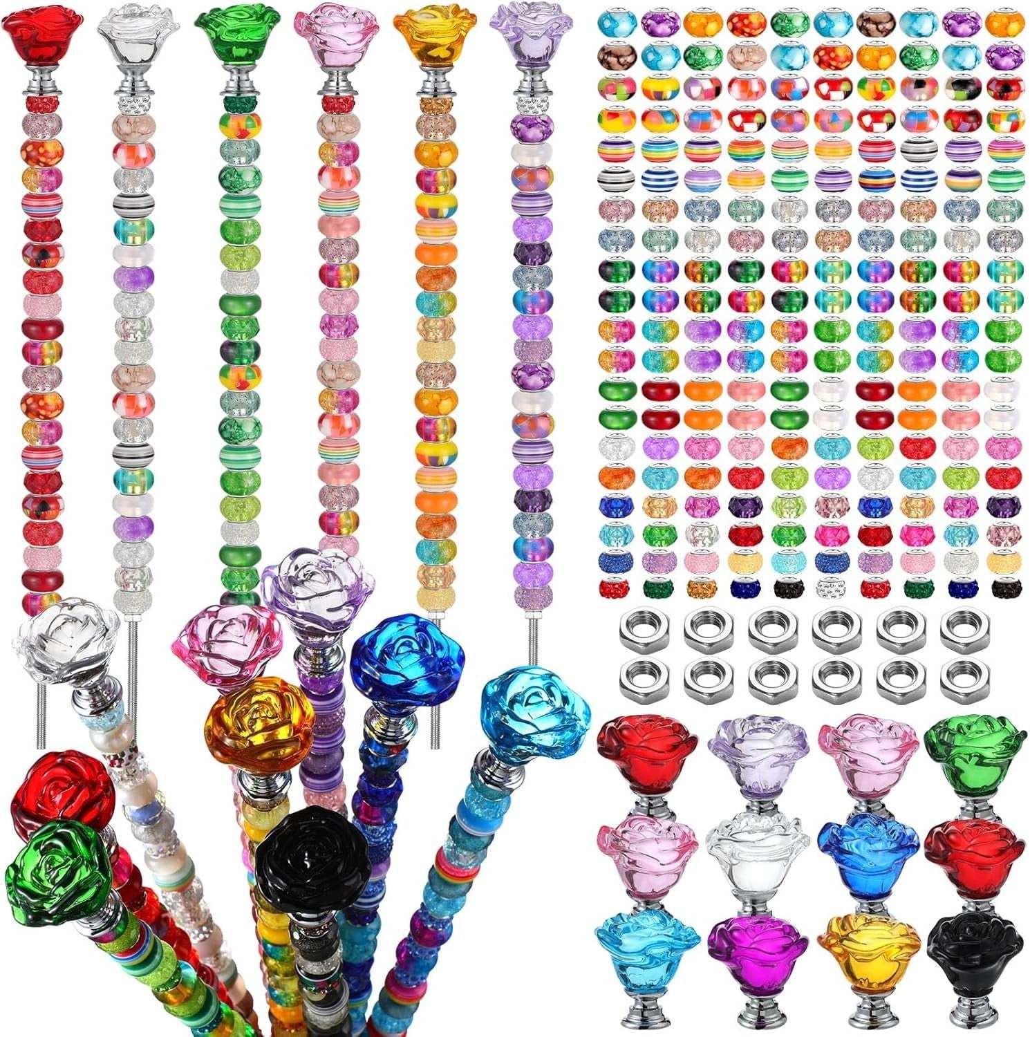 Elegant DIY Garden Decoration: 236 Pcs Beaded Stakes with Crystal Flower Tops