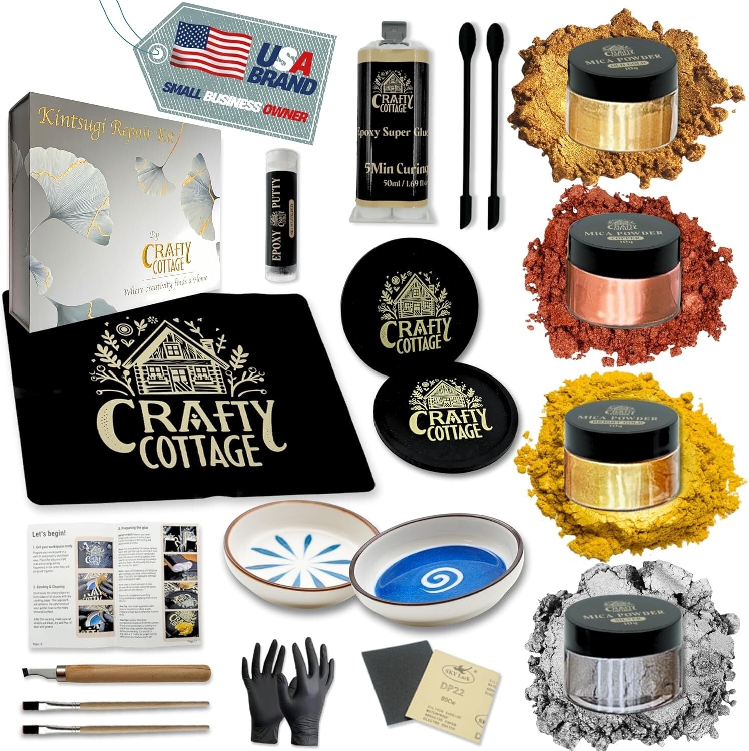 All-in-One Kintsugi Ceramic Repair Kit with Epoxy Glue, Tools & Instructions