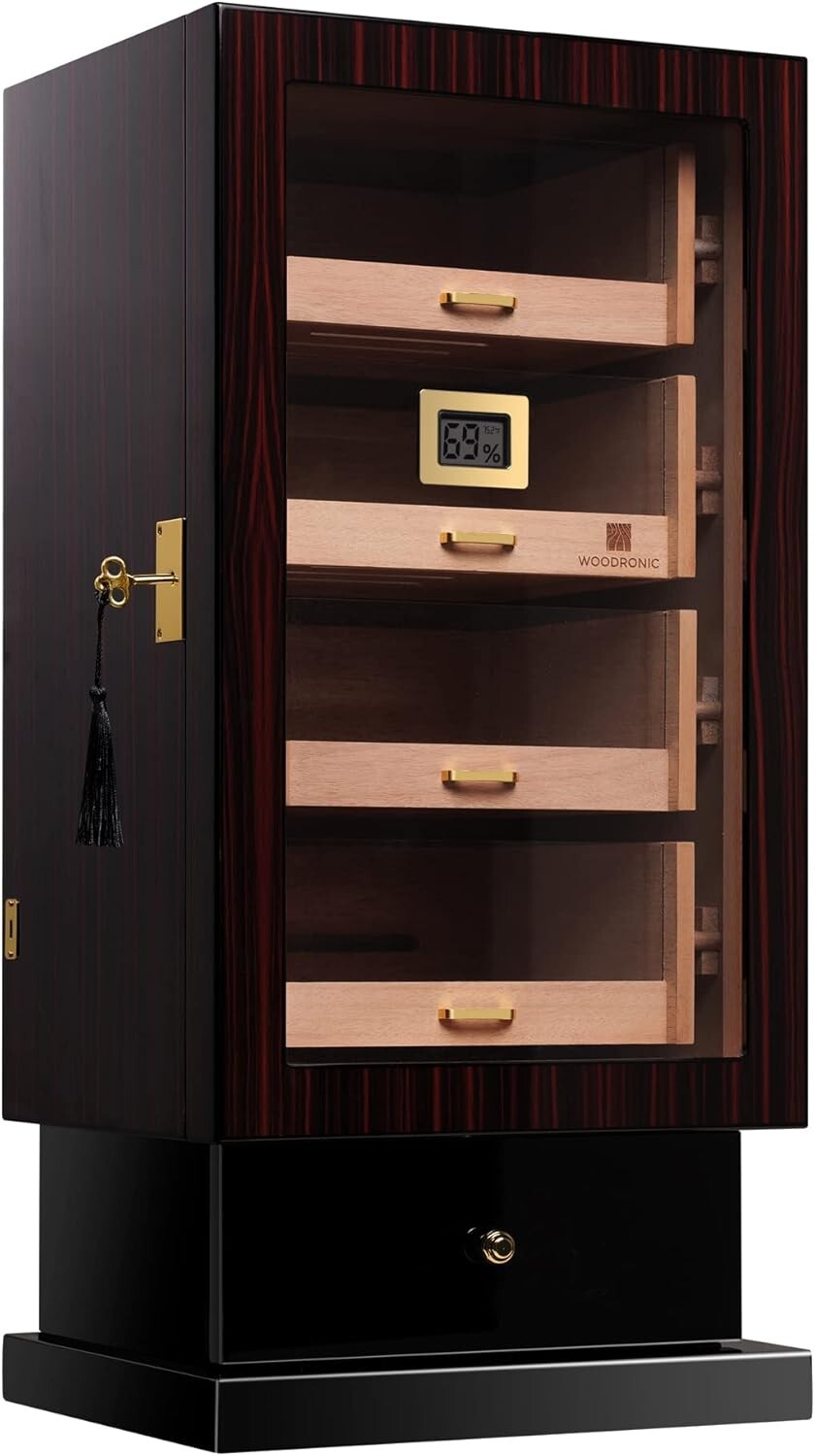 Premium 250-Cigar Capacity Humidor with Crystal Humidifiers & Digital Hygrometer