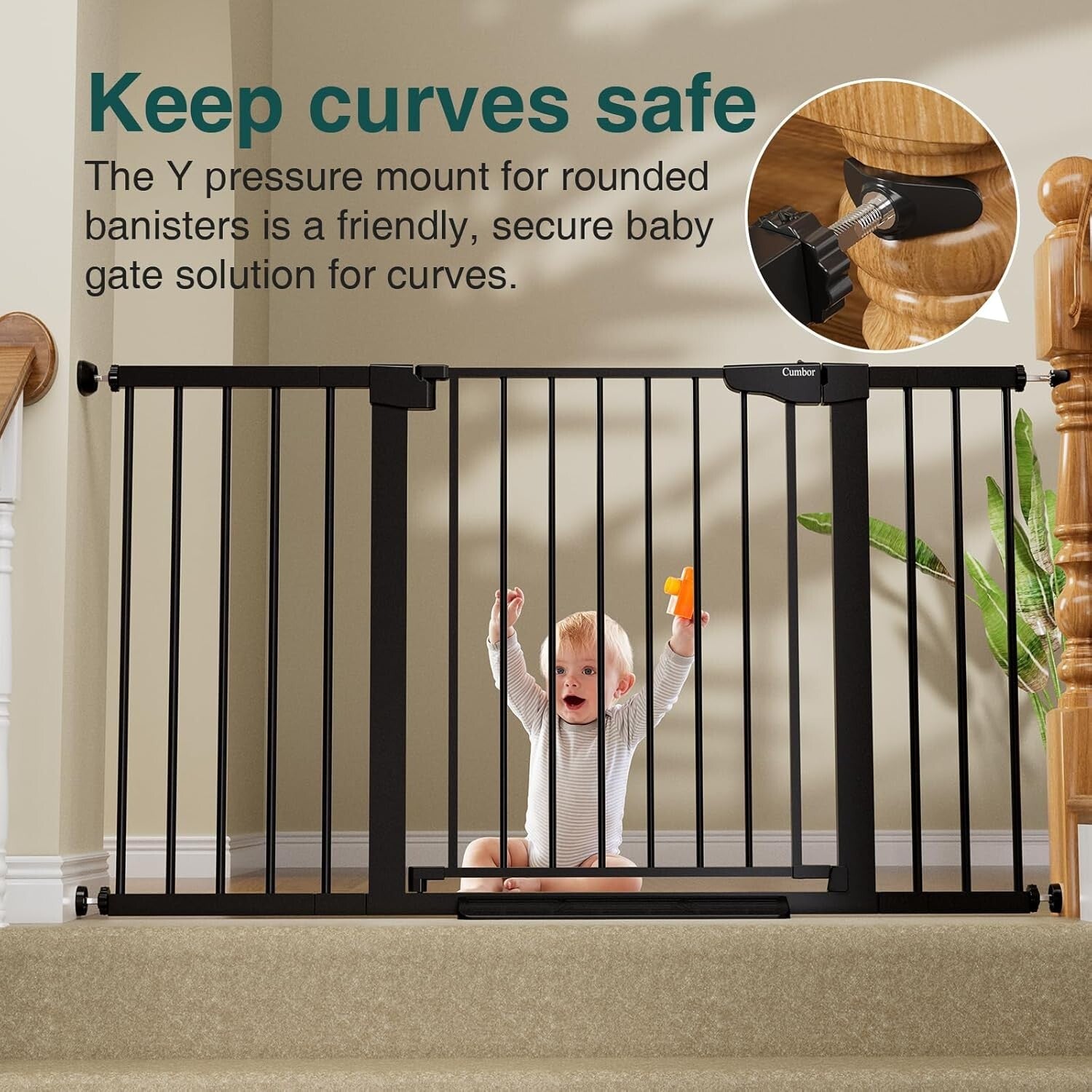Automatic Closing Baby Gate for Stairs - Metal Dog Gate with Double Lock Safety