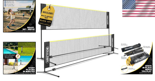 17ft Portable Multi-Sport Net: Foldable Badminton & Pickleball Height Adjustable