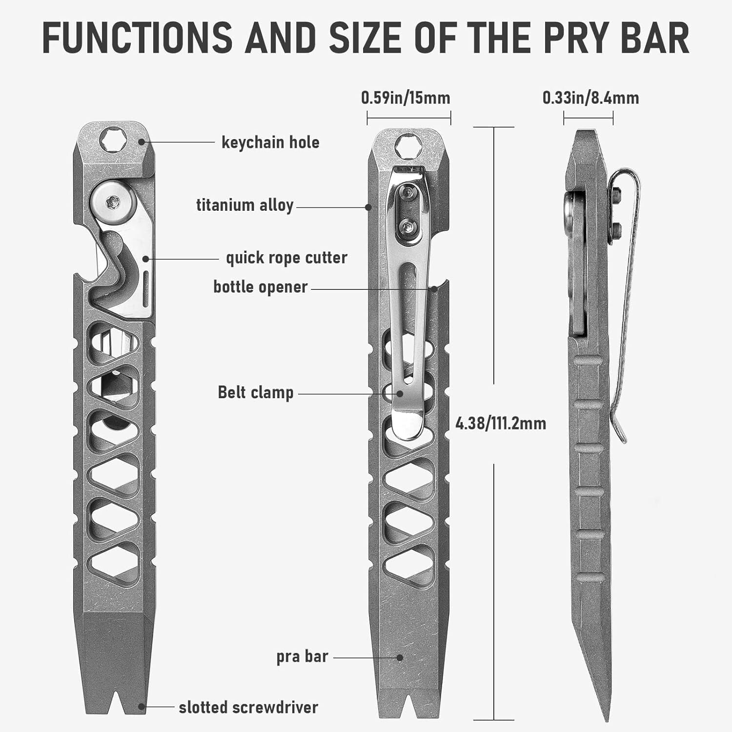 Ergonomic Titanium EDC Pry Bar with Pocket Clip - Ultimate Multitool for Men