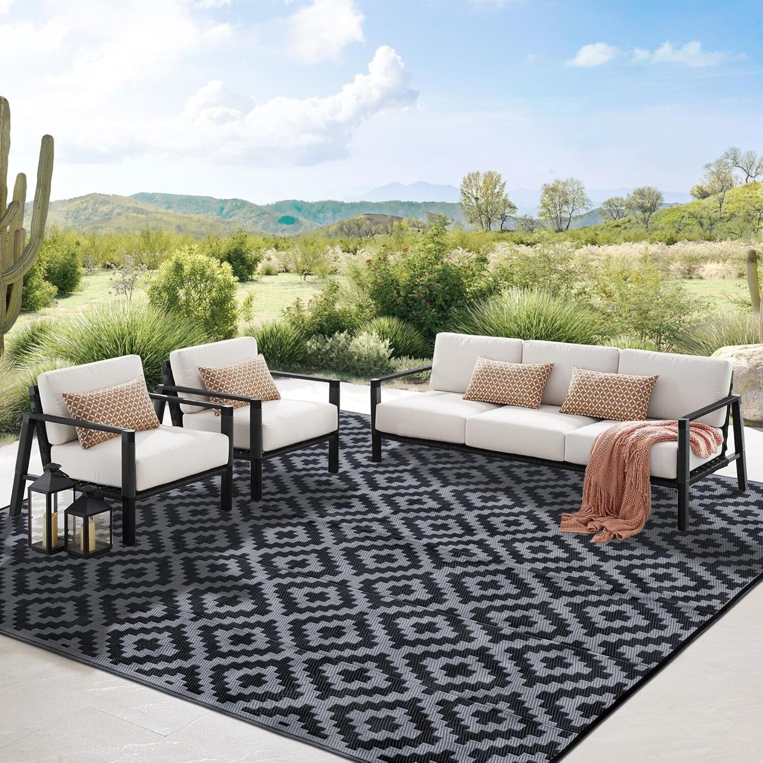 8x10 ft Reversible Lattice Area Rug - Easy Clean, Portable for Outdoor Fun