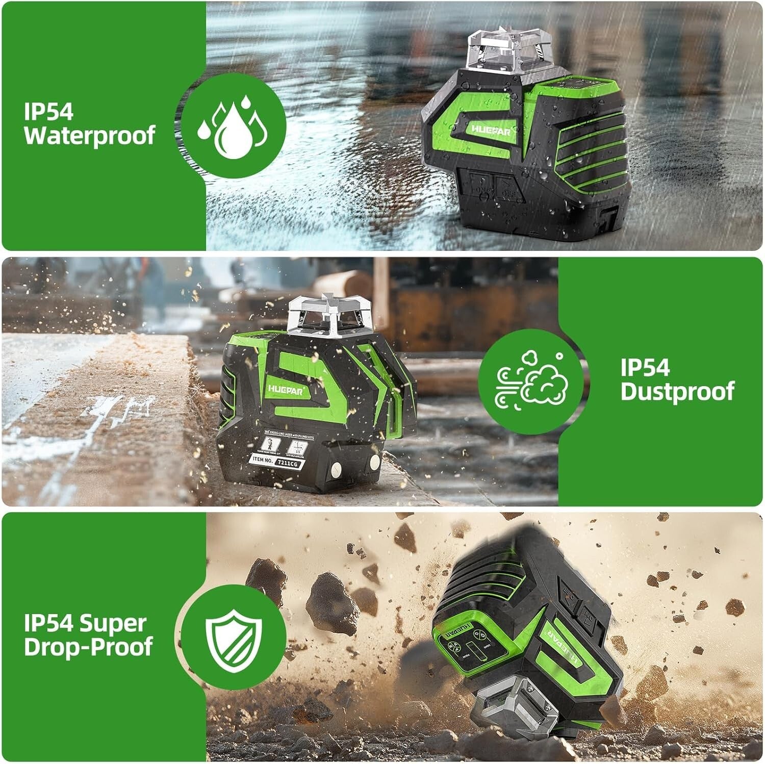 Versatile Green Laser Level with Adjustable Line Brightness & Robust Carry Case