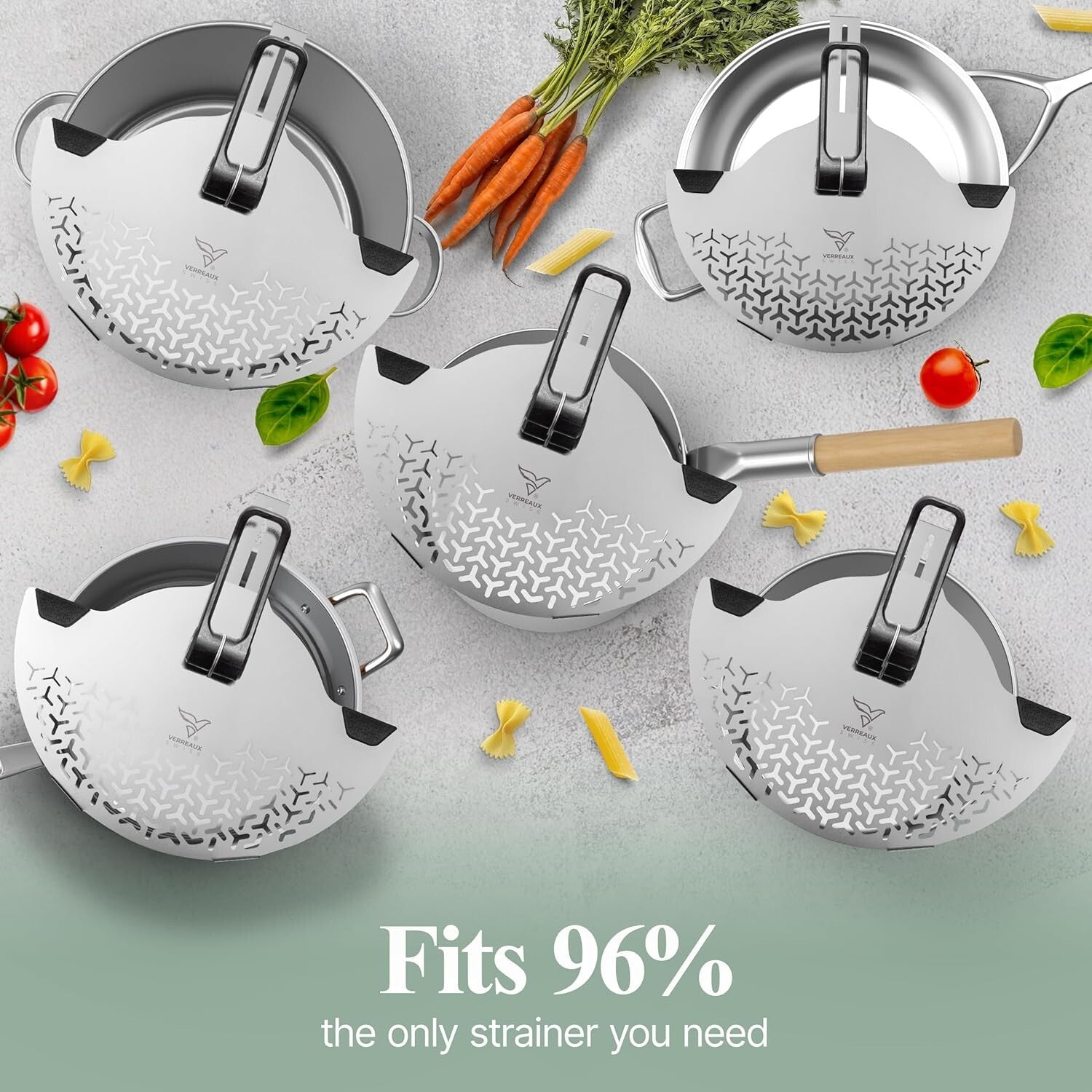 Premium Stainless Steel Clip-On Pasta Strainer 5.5-10'' - Space-Saving Design
