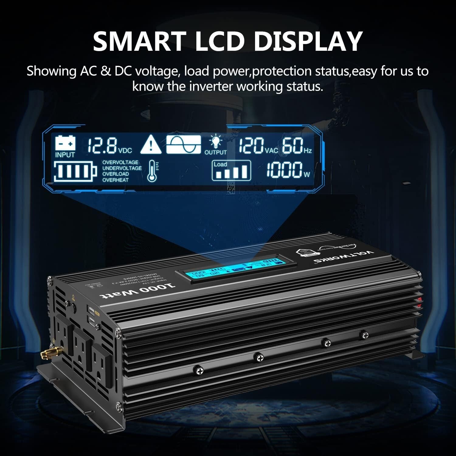 1000W Pure Sine Wave Inverter - ETL Certified, LCD Display, Ideal for RVs