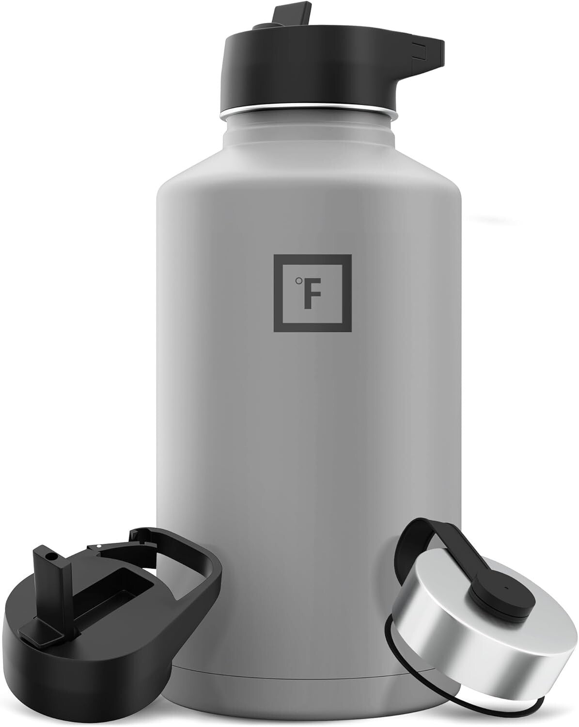 64 oz Vacuum Insulated Hydration Flask - Leak Proof, 3 Lids, Stainless Steel
