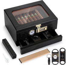 Load image into Gallery viewer, Professional Cigar Humidor with Combination Lock &amp; Storage Drawer - Gift Ready
