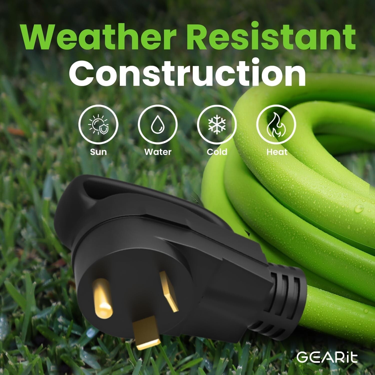 Bright Green 50ft 20 Amp Heavy-Duty RV Extension Cord with Twist Lock Adapter