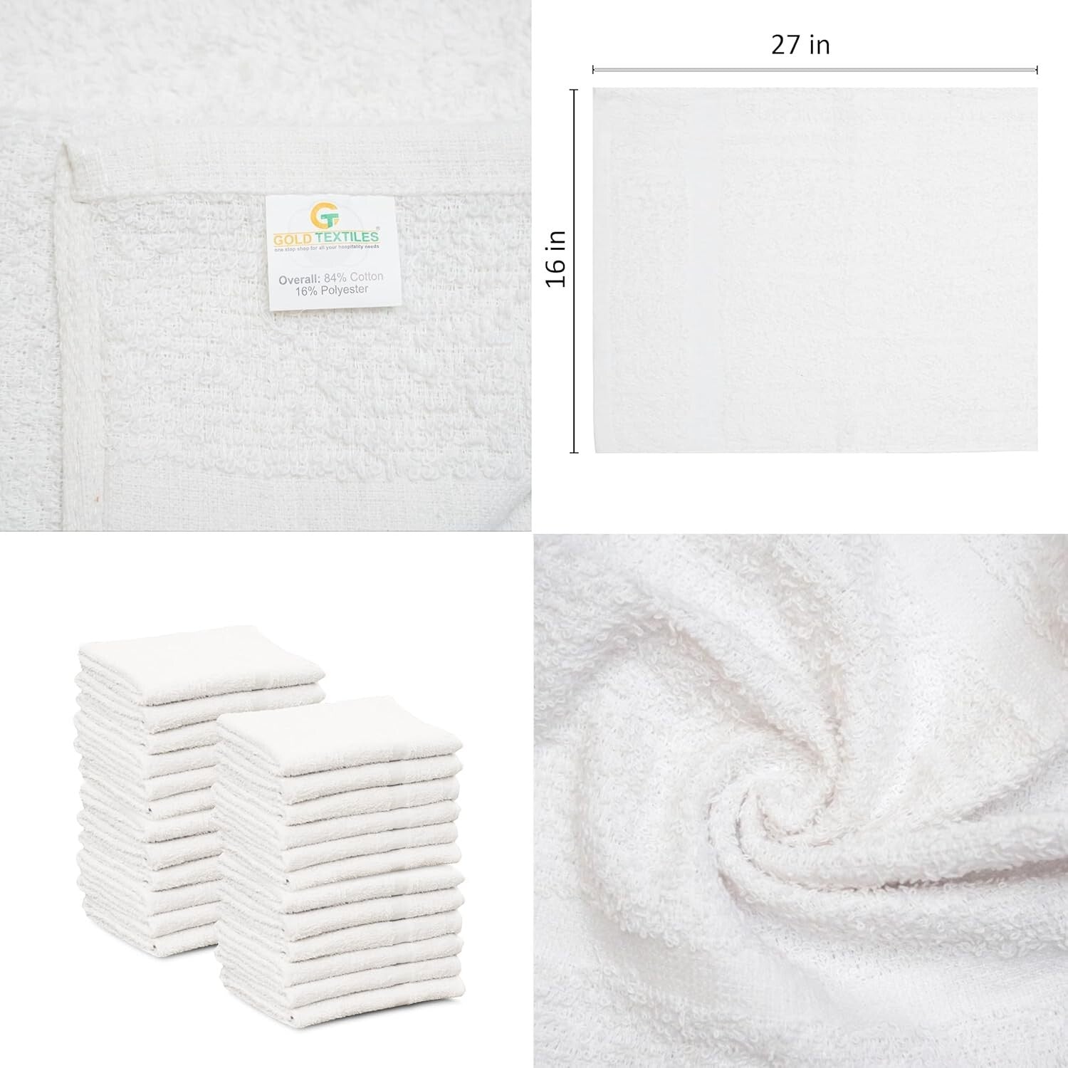 Economy White Cotton Blend Hand Towels - Lightweight & Absorbent 60 Pcs Pack
