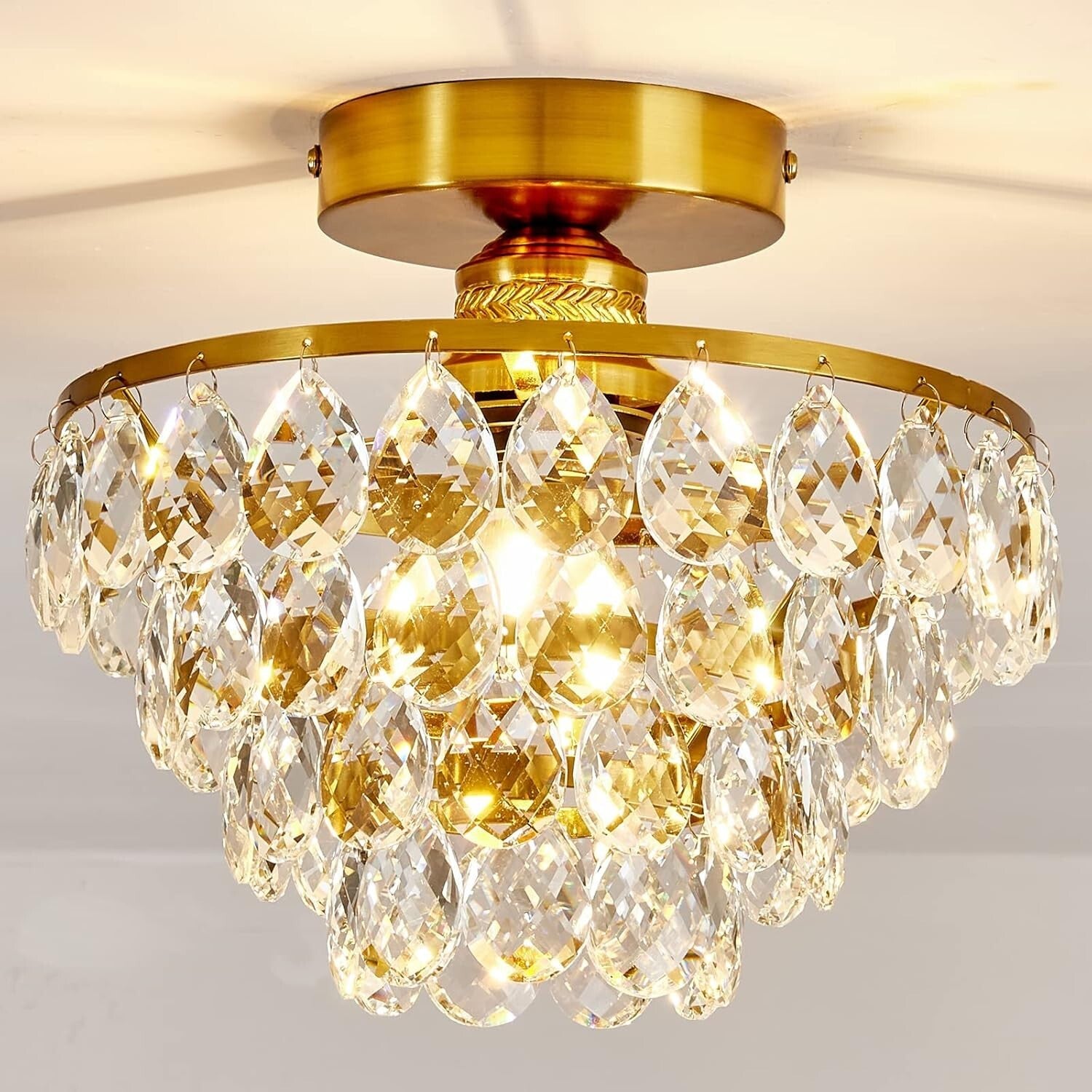 Elegant Gold Crystal Chandelier Semi-Flush Mount Light for Modern Interiors