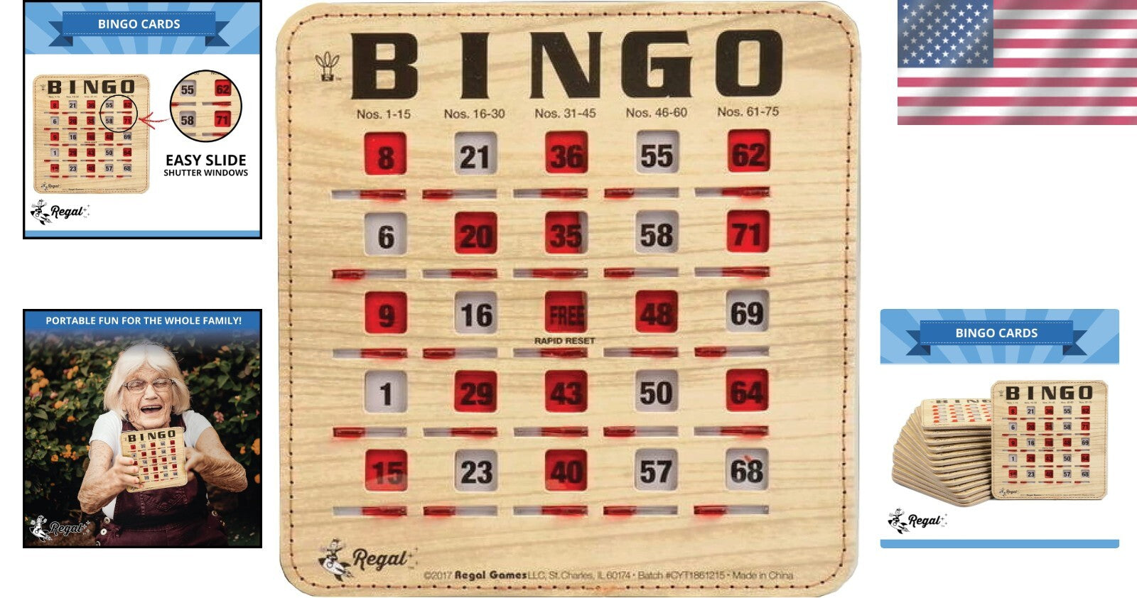 Durable Woodgrain Bingo Cards with Sliding Windows - Ideal for Family Gatherings