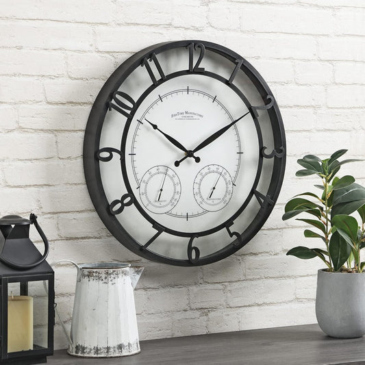 Multifunctional 18" Outdoor Wall Clock with Reading Thermometer & Hygrometer