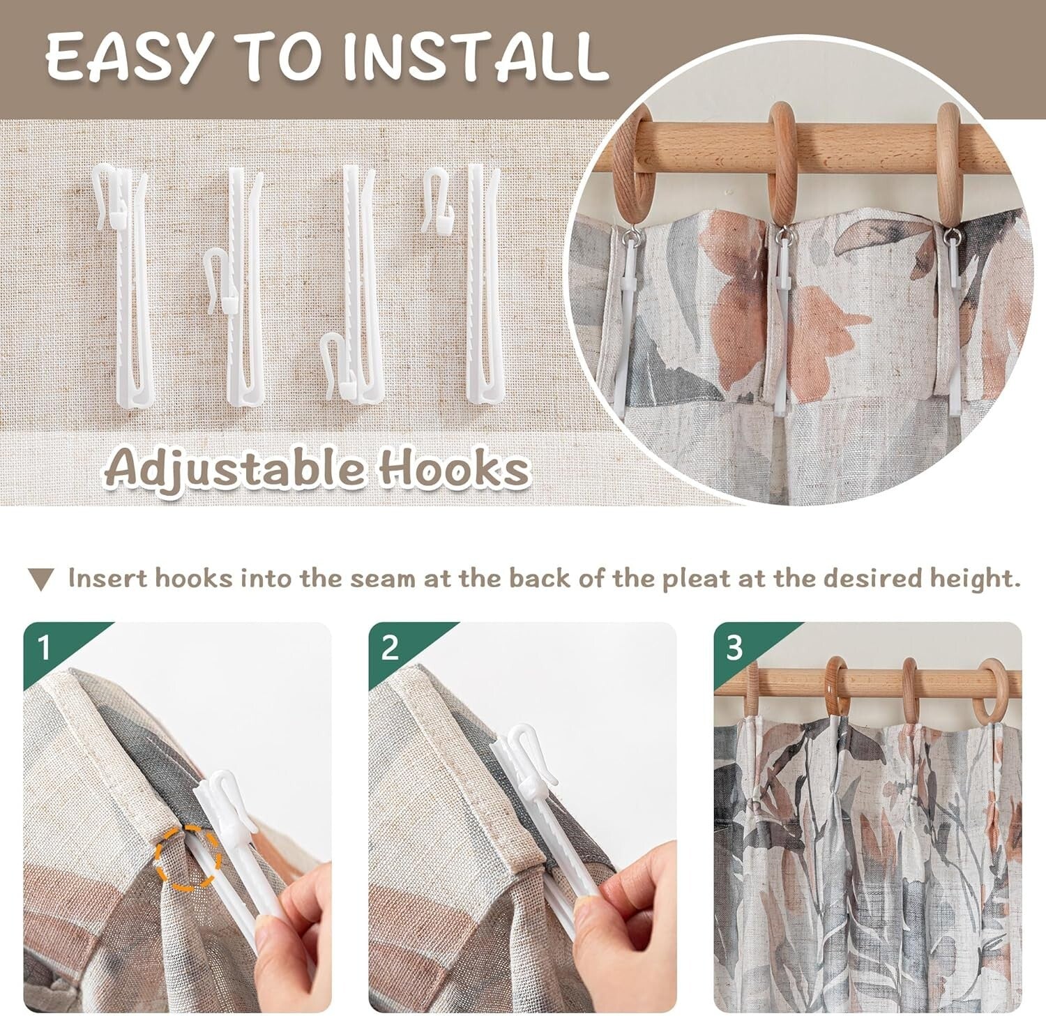 Soft Linen Blend Floral Curtains - 84 Inch Pinch Pleat for Dining & Living Rooms