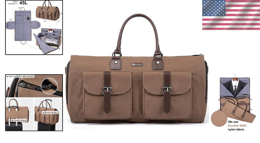 Wrinkle-Free 45L Canvas Garment Duffel Bag with Shoe Compartment - Travel Ready