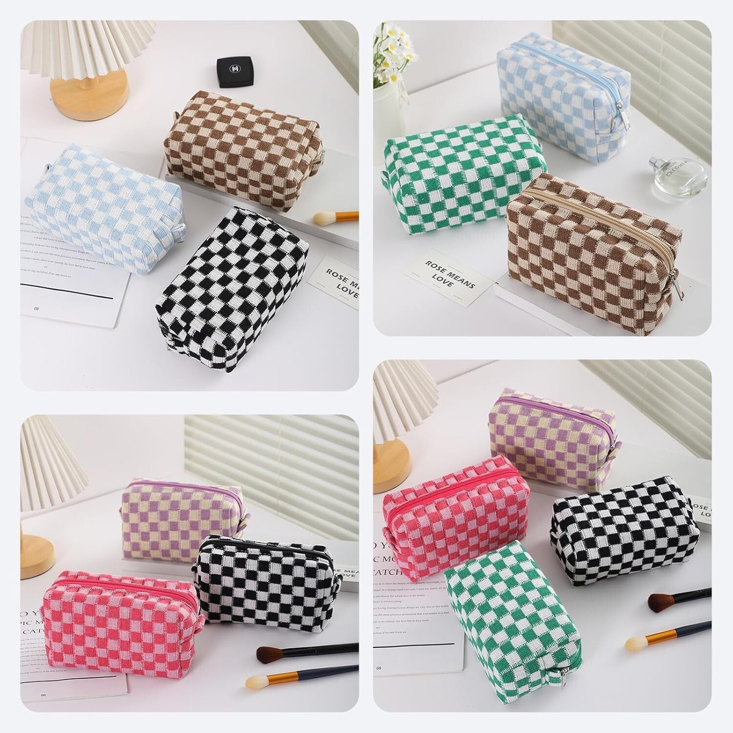Fashionable Checkered Cosmetic Bags - Multi-Color Large Capacity Travel Set